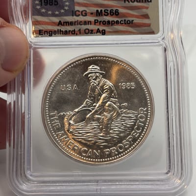 1985 Engelhard Prospector 1oz .999 Silver ICG MS66