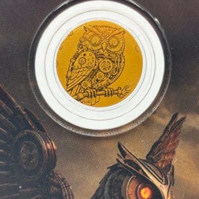 Steampunk Owl 1/1000oz .9999 Gold in Assay - additional view