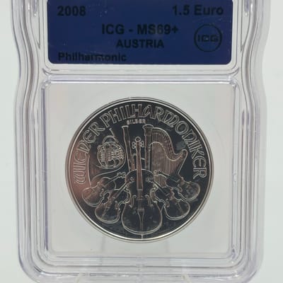 2008 Austria €1.5 1oz .999 Silver ICG MS69+