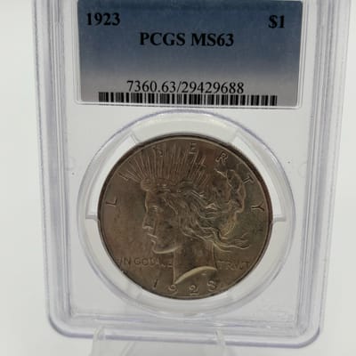 1923 90% Silver Peace Dollar PCGS MS63