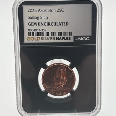 2026 Ascension Island $.25 1/4 Copper Ship NGC GEM