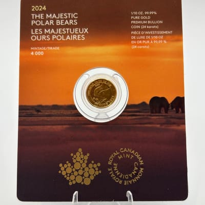 2024 Canada 1/10oz 99.99% Gold Polar Bear in Assay