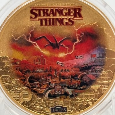 Gold PLATED $1 Tuvalu Stranger Things Coin W/Box