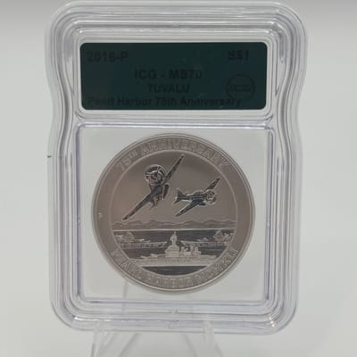 2016-P Tuvalu 1oz .999 Ag Pearl Harbor ICG MS 70