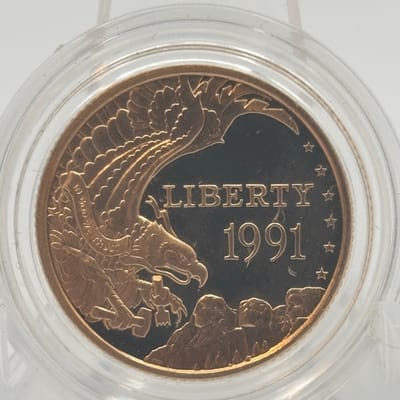 1991-W .24oz Gold Mt Rushmore Anniversary in Cap