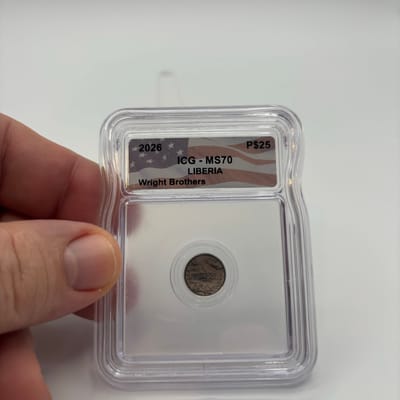 2026 Liberia P$25 1/500oz Pt Wright Brothers MS70