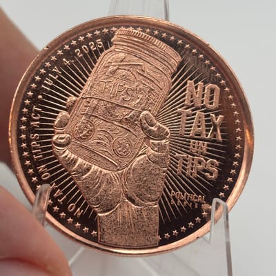 1oz AVDP Copper No Tax On Tips Disme Round
