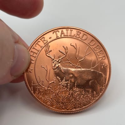 1oz AVDP Copper Round White Tail Deer & Rifle