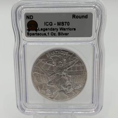 1oz .999 Ag Legendary Warriors Spartacus ICG MS70