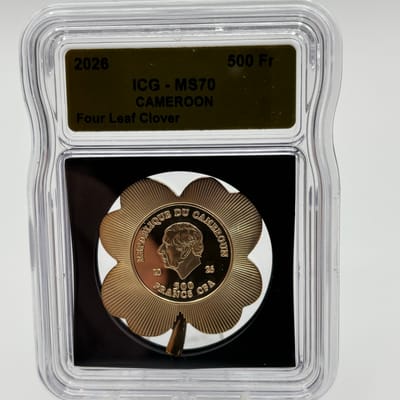Gold PLATED 2026 Cameroon 500Fr Clover ICG MS70