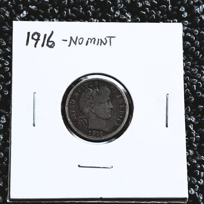 1916 Barber Dime - No Mint Mark (P)
