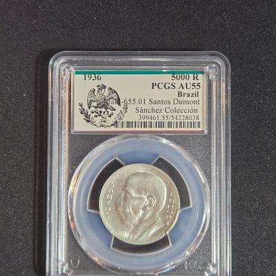 Brazil 1936 5000R PCGS AU55 Santos Dumont Pop1