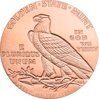 1 OZ COPPER ROUND INCUSE INDIAN - additional view