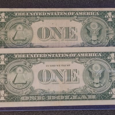 1935-G, $1 Silver Cert, D/J block pair - w & w/o M