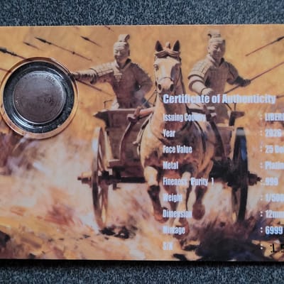 Platinum 1/500th ozt .999 - Terracotta Army - additional view