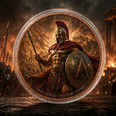 Viking vs Spartan 2 x 1 oz Copper Rounds Colorized - additional view