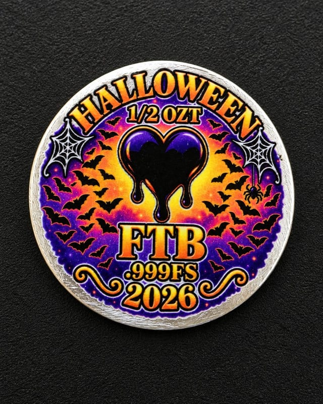 FTB Halloween 2026 Green Eyeball 1/2 Ozt .999 Fine Silver Art Round - Image 2