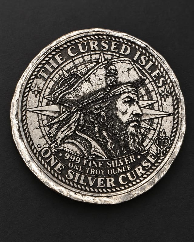 FTB Pirate Skull Silver Round, 1 oz .999 FS, Ultra High Relief, Hand Poured - Image 2