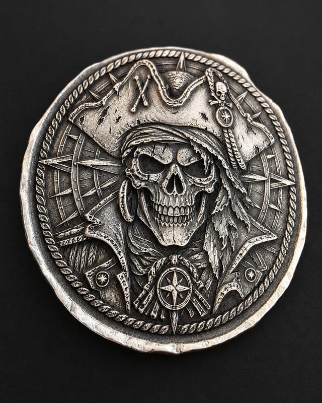 FTB Pirate Skull Silver Round, 1 oz .999 FS, Ultra High Relief, Hand Poured - Image 3