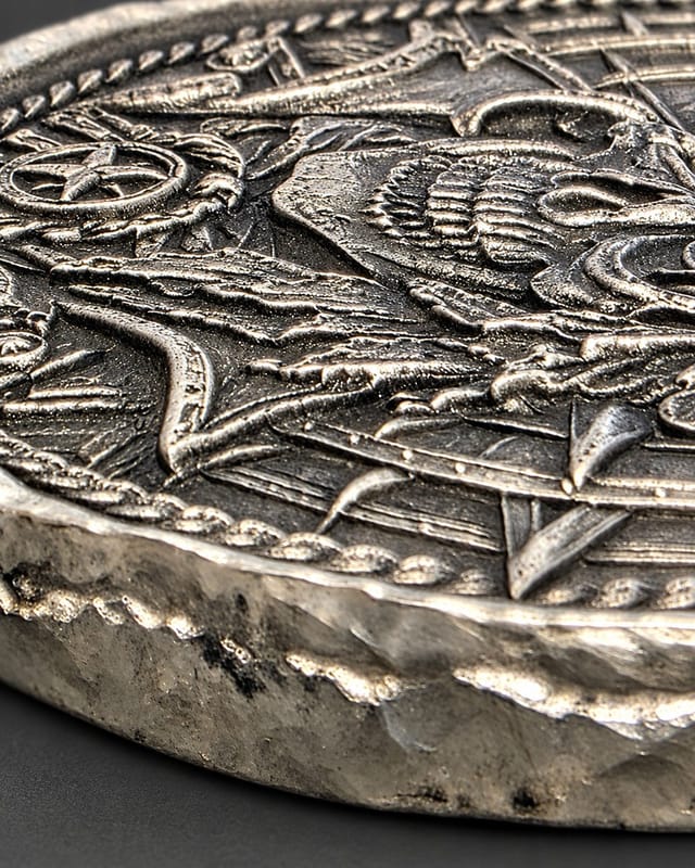 FTB Pirate Skull Silver Round, 1 oz .999 FS, Ultra High Relief, Hand Poured - Image 4