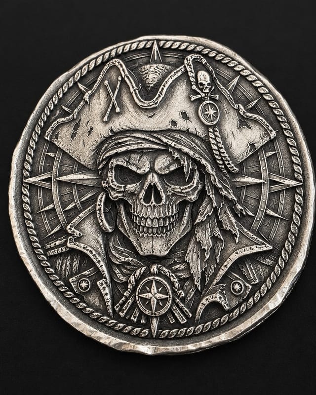 FTB Pirate Skull Silver Round, 1 oz .999 FS, Ultra High Relief, Hand Poured - Image 6