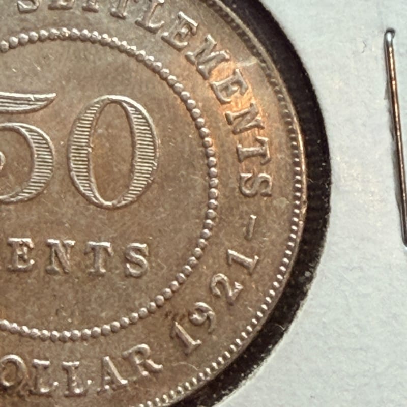 1921 Straits Settlements King George V 50 Cents Silver Coins .500 Fine [00752] - Image 11