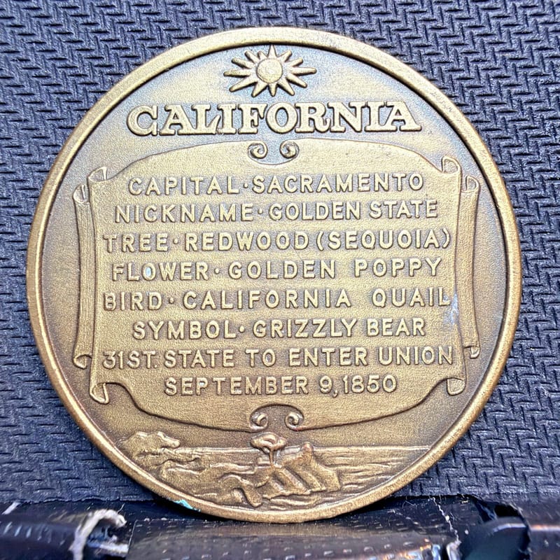 California Non-Local Statehood Capital Gold Panning Medal Token 00892 - Image 2