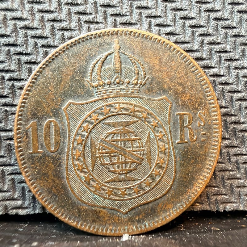 1869 Brazil 10 Reis Foreign Coin Pedro II In Scarce VF Condition - Image 3