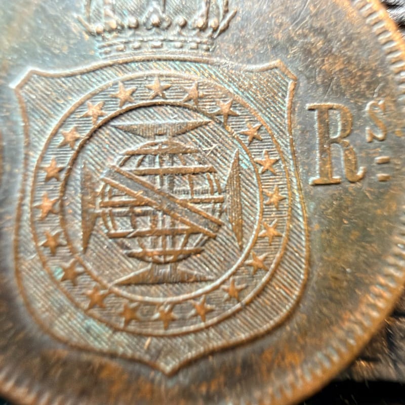 1869 Brazil 10 Reis Foreign Coin Pedro II In Scarce VF Condition - Image 4