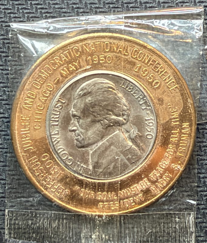 1950 Encased Nickel Jefferson Democratic National Convention Chicago, IL 00901 - Image 1