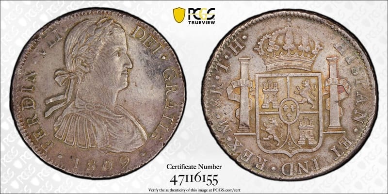 1809 MO TH MEXICO 8 REALES SILVER COIN PCGS AU58 SPAINISH COLONIAL SPAIN 00902 - Image 3