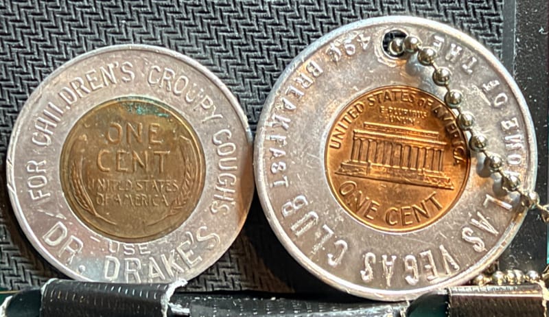 Vintage Encased Penny LOT Las Vegas Club Casino & Doctor Drake's Cent 00912 - Image 1