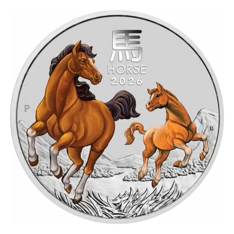 2026 Perth Mint Lunar Year Of The Horse 5oz 9999 Colorized Silver Coin InCapsule - Image 1