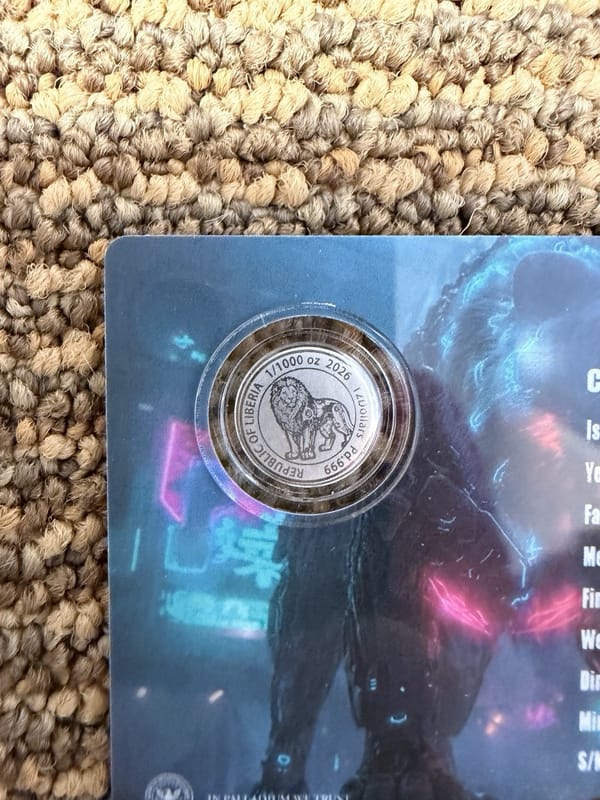 2026 Liberia Cyberpunk Lion 1/1000 oz .999 Palladium $12 Coin COA Card - Image 4