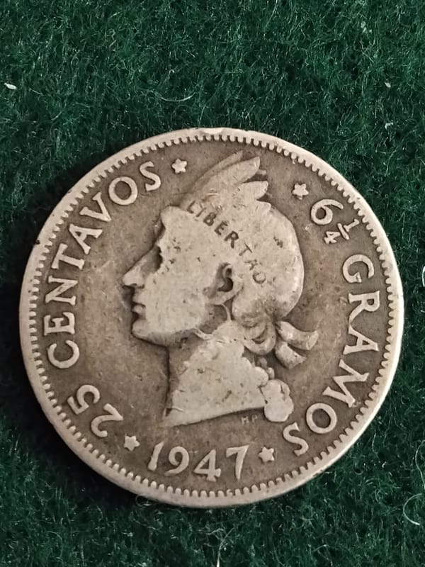 Silver 1947 Dominican Republic 25 Centavos - Image 3
