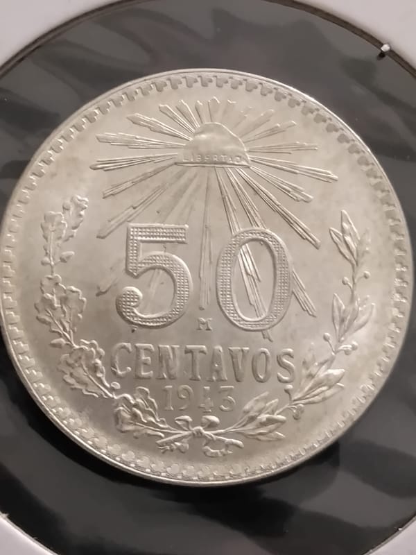 Silver 1943 Mexico 50 Centavos Crisp Choice BU - Image 1