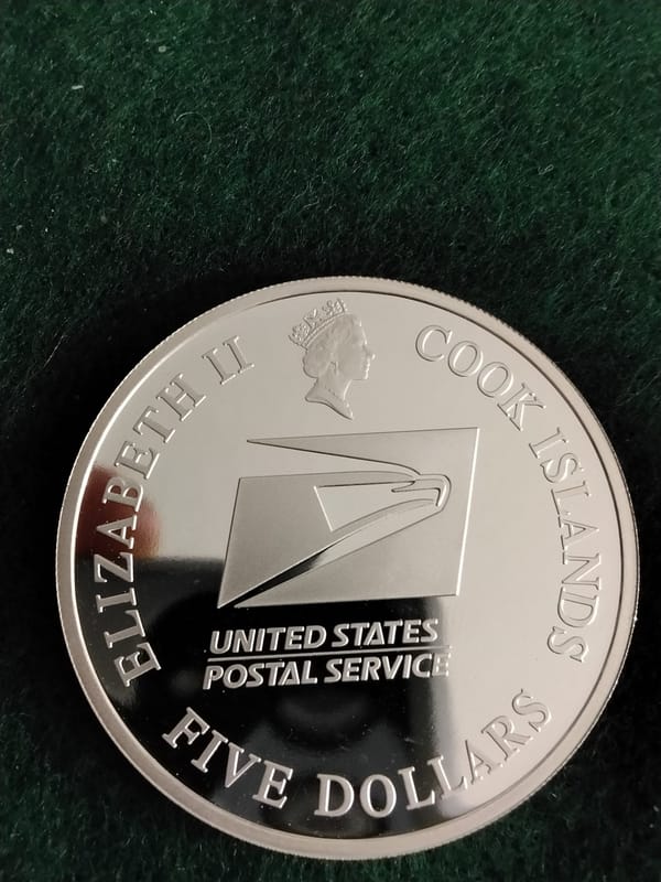 2004 $5 Cook Is Ben Franklin USPS 1oz Silver Coin  - Image 4