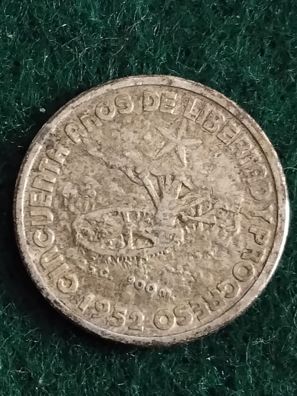 Silver 1952 Cuba 10 Centavos 50th Anniversary  - Image 2