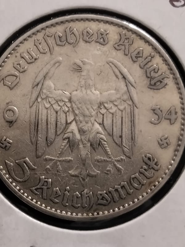Silver 1934-J 5 Reichsmarks Potsdam Church VF-35 - Image 5