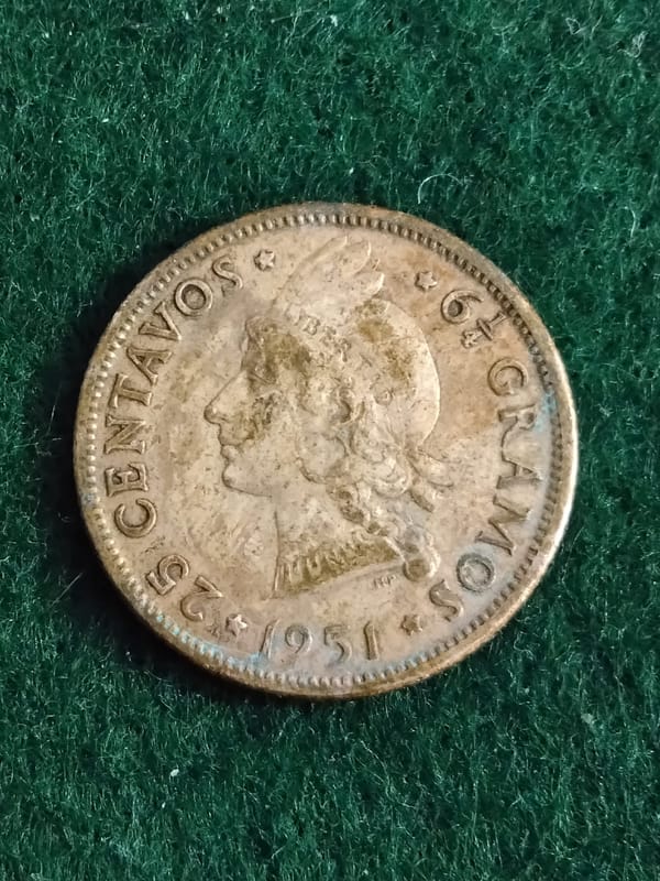 Silver 1951 Dominican Republic 25 Cent Low Mintage - Image 3