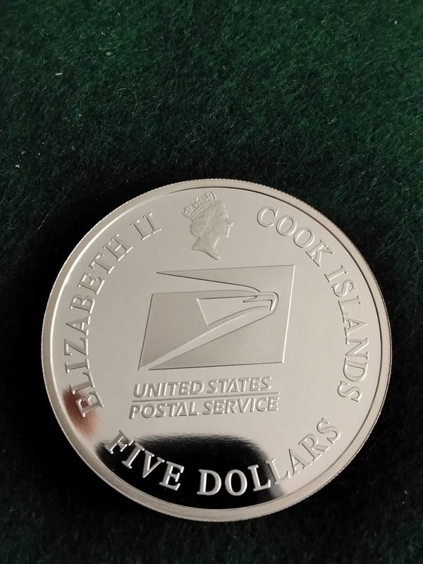 2004 $5 Cook Is Ben Franklin USPS 1oz Silver Coin  - Image 7