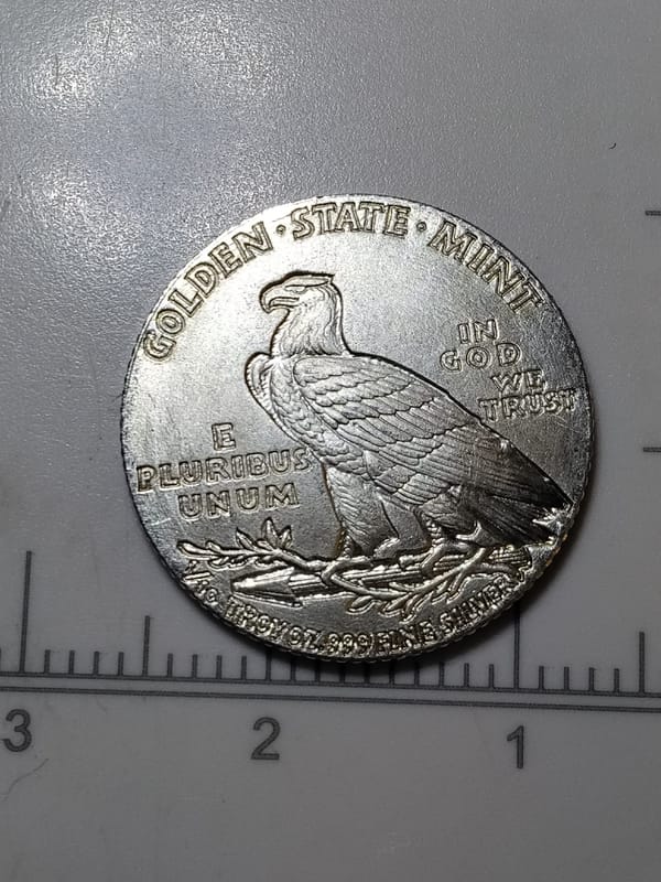 1/10 oz .999 Fine Silver G.S.M Incuse Indian Round - Image 2