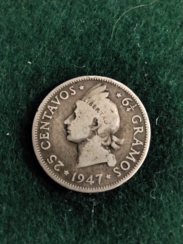 Silver 1947 Dominican Republic 25 Centavos - Image 5