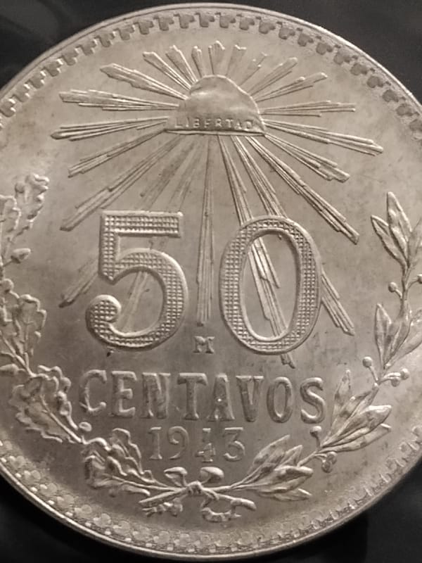 Silver 1943 Mexico 50 Centavos Crisp Choice BU - Image 5