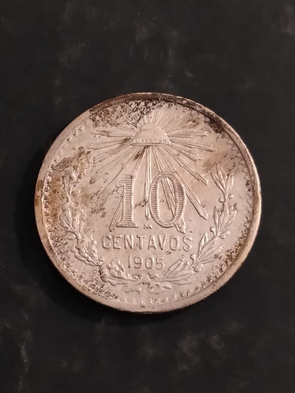 Silver key date 1905 10 Mexican centavos  - Image 7