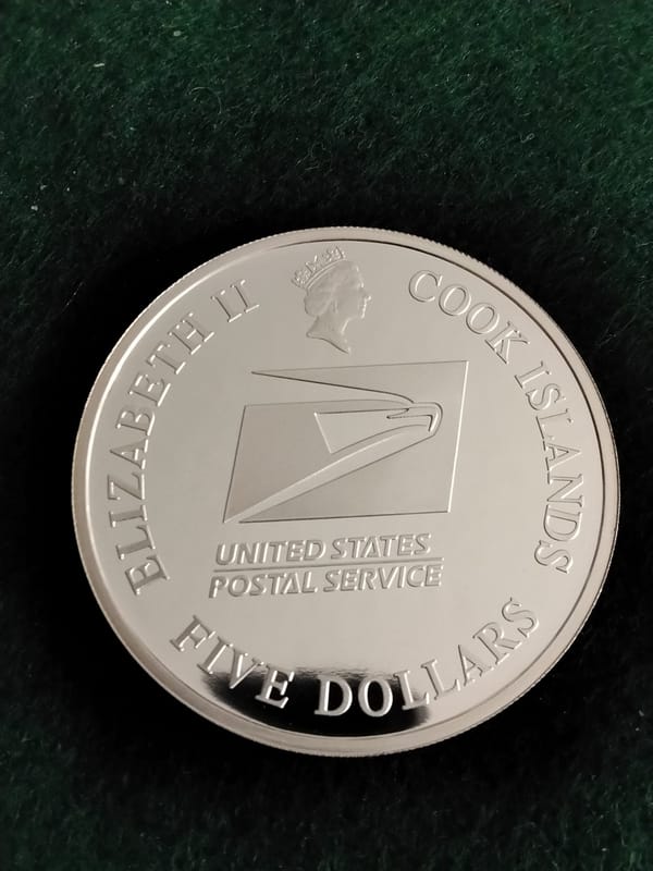 2004 $5 Cook Is Ben Franklin USPS 1oz Silver Coin  - Image 5