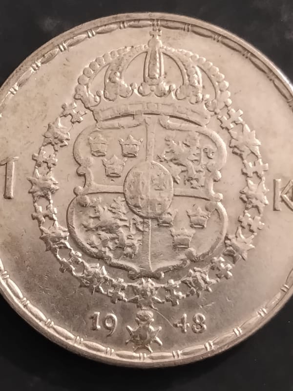 Silver Sweden 1948 1 Krona Crowned Arms - Image 7