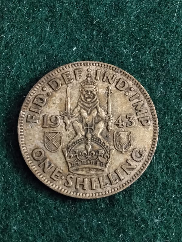 Silver 1943 WW2 UK One Shilling Scottish variant - Image 7