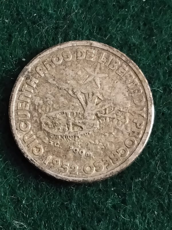 Silver 1952 Cuba 10 Centavos 50th Anniversary  - Image 4