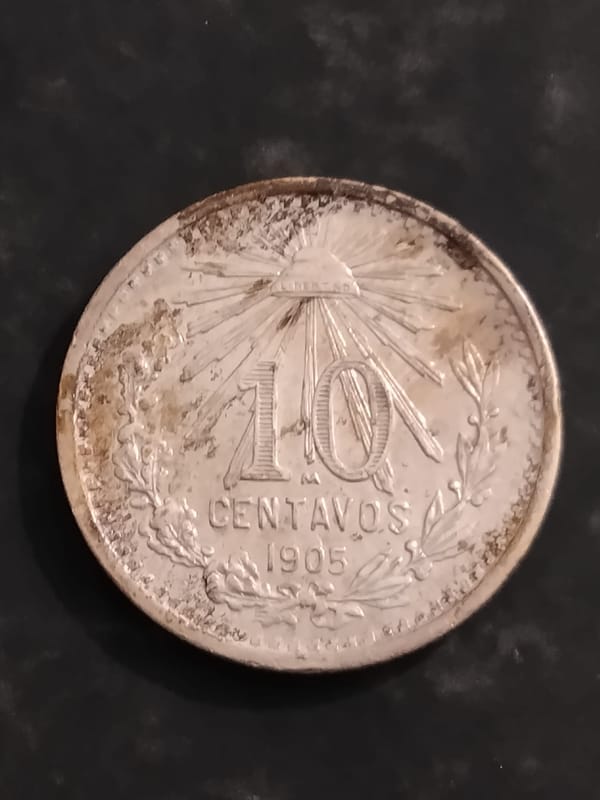 Silver key date 1905 10 Mexican centavos  - Image 1